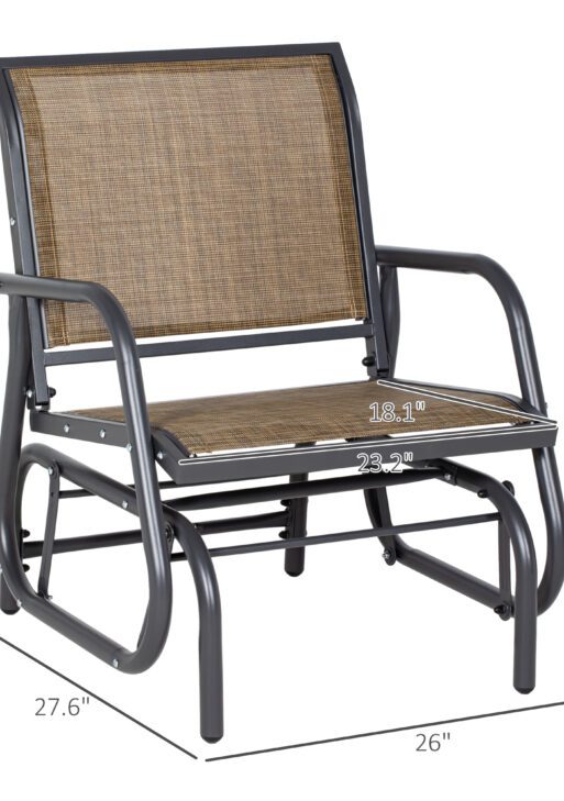 Outdoor Glider Chair, Steel Swing Chai with Curved Armrests for Porch, Garden, Poolside, Balcony, Brown