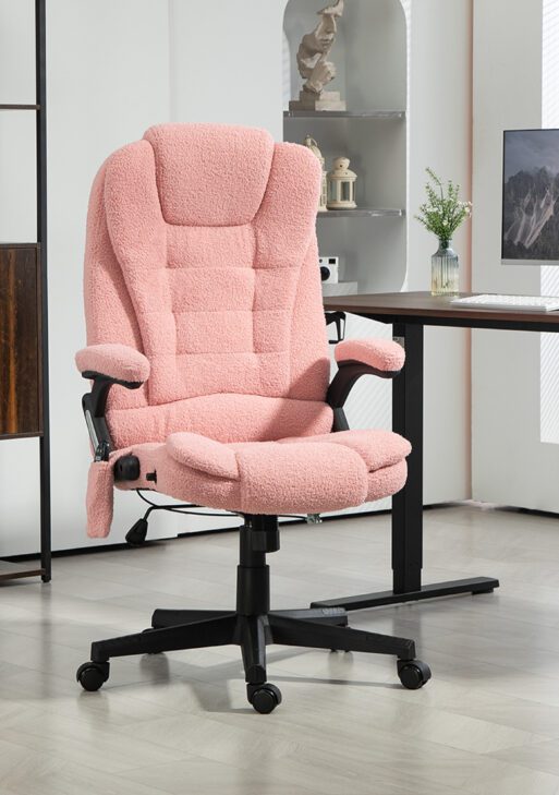 6 Point Executive Office Chair with Heat, Velvet High Back Vibrating Massage Office Chair, Pink