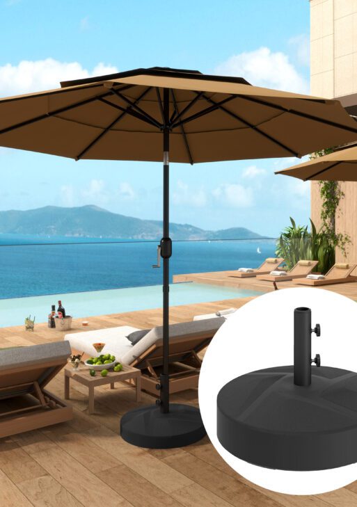 Patio Umbrella Base Holder, Heavy Duty Outdoor Umbrella Stand Base, Filled Up to 66lbs with Stand or 55lbs with Water for Garden, Poolside, Black