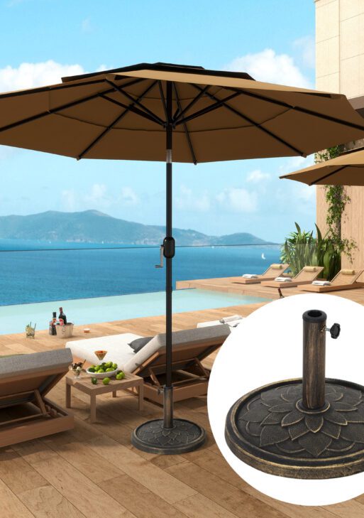 Round Patio Umbrella Base, 26 lbs Resin Umbrella Stand Base, Heavy Duty Patio Umbrella Holder for 1.3"/1.5"/1.9" Umbrella Poles for Outdoor, Lawn, Poolside, Bronze