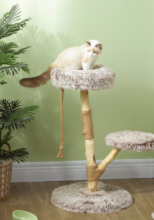 35 Inch Modern Cat Tree for Indoor Adult Cats with Wooden Scratching Posts, Cat Bed & Rope Cat Toy, Brown
