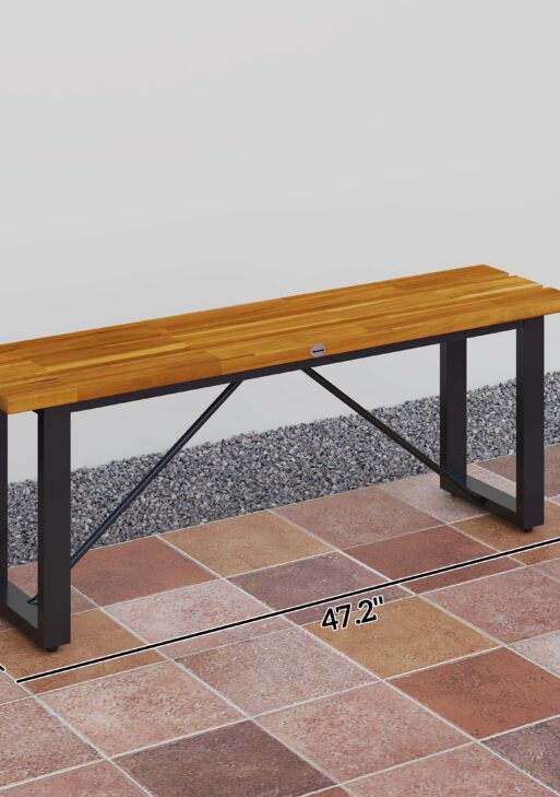 Outdoor Bench, 2-Person Backless Garden Bench, Acacia Wood Patio Bench Loveseat with Slatted Seat for Porch, Park, Teak