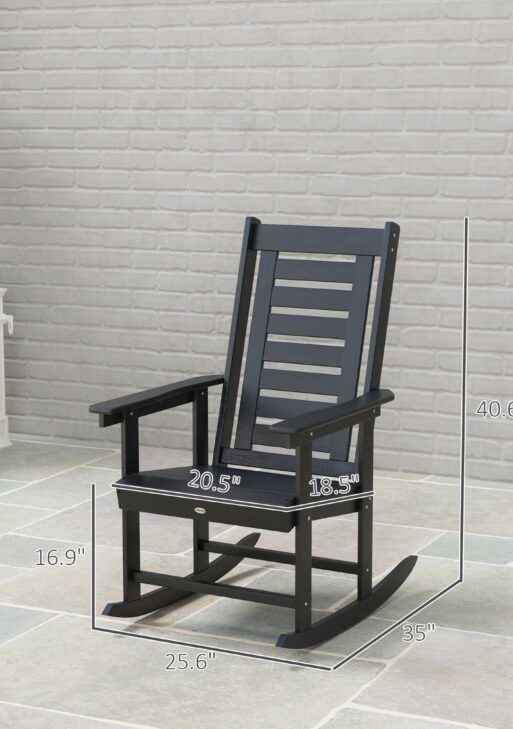 2 Pieces Outdoor Rocking Chairs, HDPE Patio Rockers with 28" High Back, Wide Armrests for Porch Backyard, Black