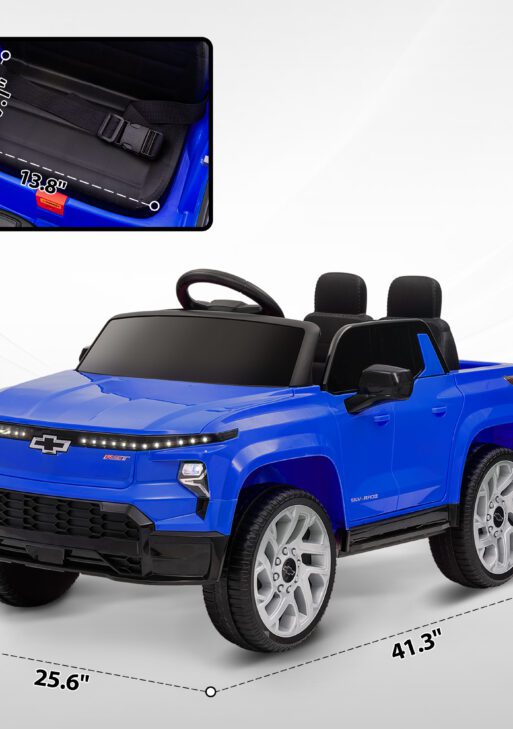 12V Chevrolet Silverado EV RST Licensed Kids Electric Car with Parent Remote Control, Spring Suspension, Blue