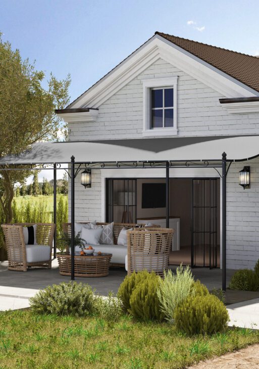 10' x 20' Wall-Mounted Outdoor Pergola Canopy, Metal Patio Canopy with Drainage Holes for Backyard, Garden, Dark Gray