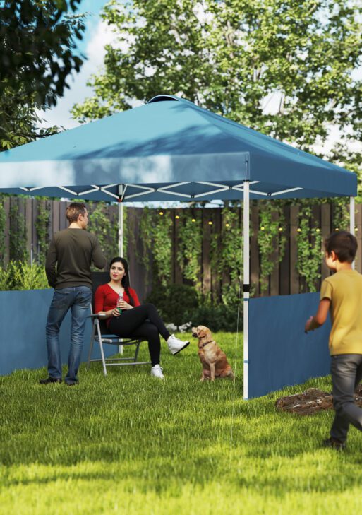 10' x 10' Pop Up Canopy Tent with 2 Half Sidewalls, UV50+ Instant Sun Shelter with Wheeled Carry Bag, Sea Blue