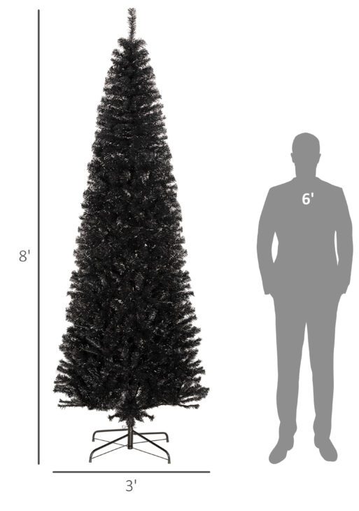 8 FT Artificial Christmas Tree Pencil Xmas Tree with Stand, 1168 Tips, Holiday Home Indoor Decoration for Party, Black