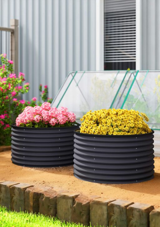Set of 2 Raised Garden Bed, Metal Planter Box with Safety Edging, Easy-to-assemble Stock Tank, Dark Gray