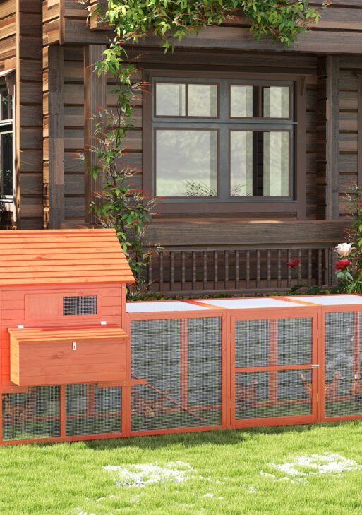 145" Wooden Chicken Coop with Run & Inner Hen House Space