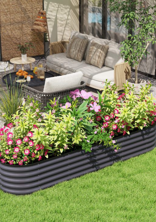7.9' x 2' x 1.4' Galvanized Raised Garden Bed Kit, Metal Planter Box with Safety Edging, Dark Gray