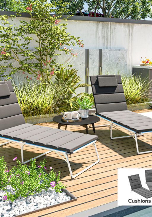 Foldable Chaise Lounge Cushion Set of 2, Outdoor Lounge Chair Cushion Set, UPF50+ 230gsm Olefin, 80" x 26" Dark Gray