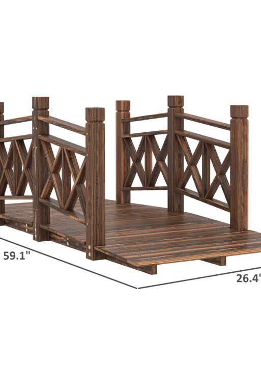 5 ft. Wooden Garden Bridge Footbridge for Backyard Ponds, Creeks, Streams, Carbonized