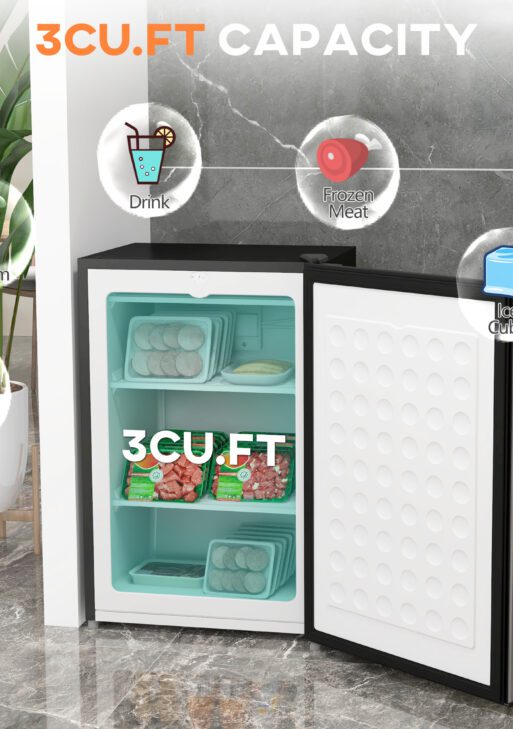 Upright Freezer, 3 Cu Ft Small Freezer with Reversible Single Door, Adjustable Thermostat for Home, Apartment, Silver
