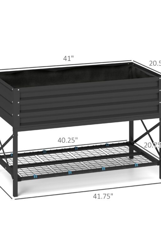 Galvanized Raised Garden Bed, Metal Planter Box with Legs, Storage Shelf and Bed Liner, Dark Gray