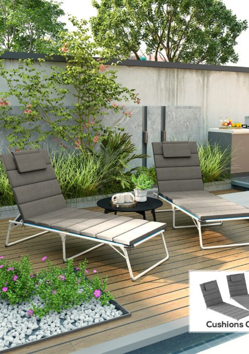 Foldable Chaise Lounge Cushion Set of 2, Outdoor Lounge Chair Cushion Set, UPF50+ 230gsm Olefin, 80" x 26" Charcoal Gray