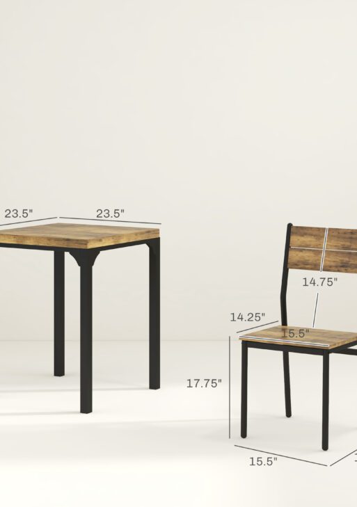 3 Piece Dining Room Set for 2, Dining Table Set for Breakfast Nook, Small Space, Apartment, Space Saving, Rustic Brown