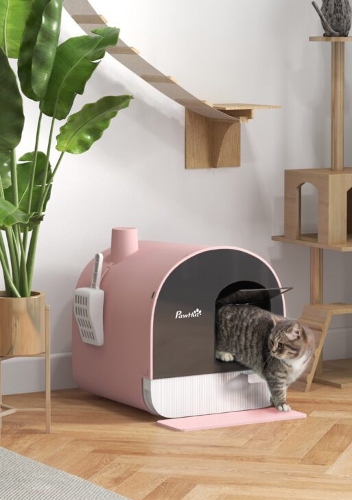 Cat Litter Box with Lid with Scoop and Filter, Pink