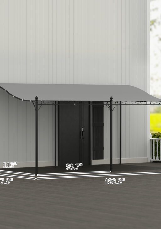 10' x 16' Wall-Mounted Outdoor Pergola Canopy, Metal Patio Canopy with Drainage Holes for Backyard Garden, Dark Gray