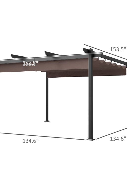 13' x 13' Aluminum Retractable Pergola Canopy, Outdoor Pergola for Garden, Patio, Backyard, Deck, Brown
