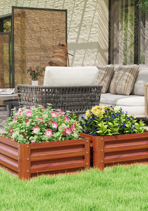 2 Piece Galvanized Raised Garden Bed, 2' x 2' x 1' Metal Planter Box for Growing Vegetables, Flowers, Herbs, Succulents, Brown