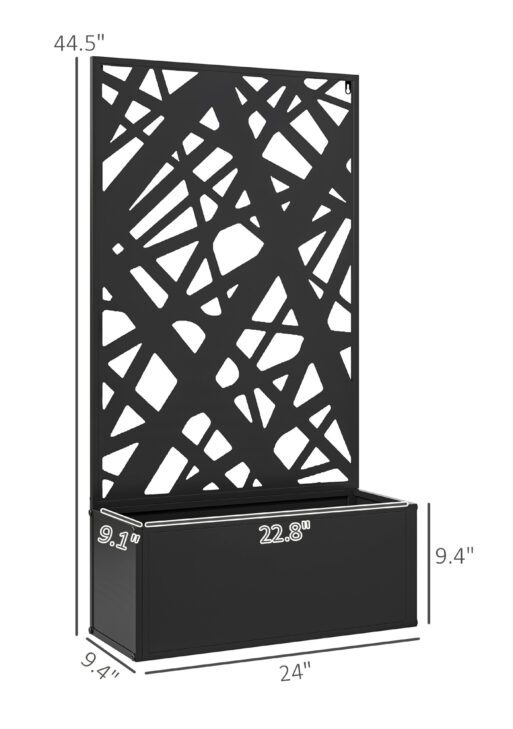 Metal Planter Box Raised Garden Bed with Decorative Privacy Screen, Wall-mounted or Freestanding, 24" x 9.1" x 44.5"