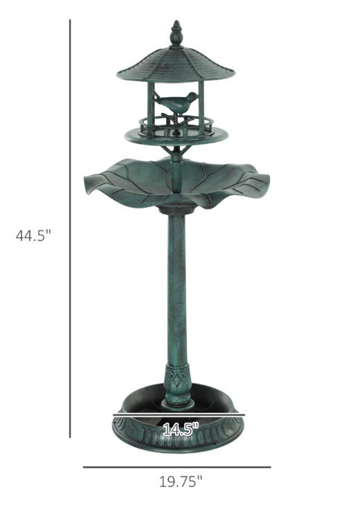 3-in-1 Garden Bird Bath Bowl Pedestal with Bird Feeder, Large Water Basin, Underneath Flower Planter, Green
