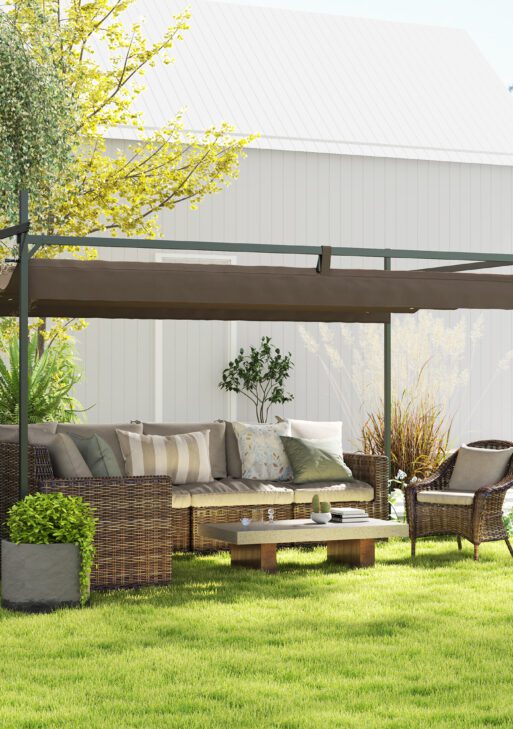 10' x 13' Metal Retractable Pergola Canopy, Outdoor Pergola for Garden, Patio, Backyard, Deck, Brown