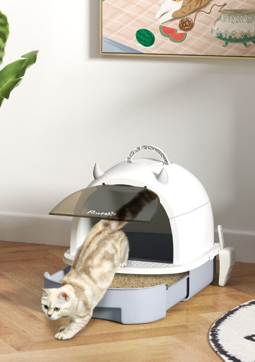 Covered Cat Litter Box with Lid, Scoop, Deodorizing Bags for Odor Control, Privacy, Easy to Clean, Gray