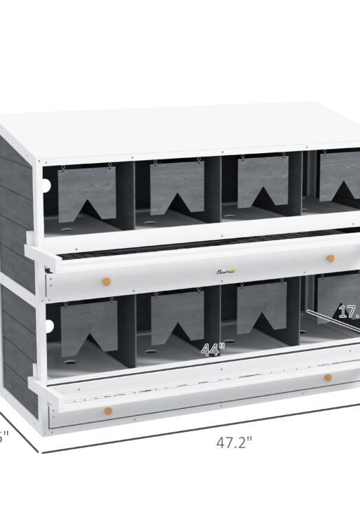 Chicken Nesting Box, 8 Compartment Wood Laying Boxes for Chicken Coop with Egg Collection Trays Perches for 16-32 Hens