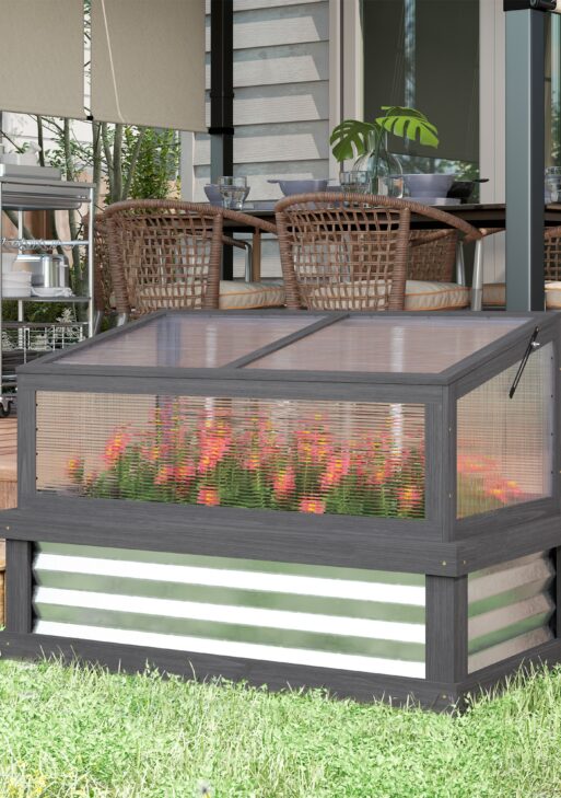 Raised Garden Flower Bed Kit with Lean-to Greenhouse, Wooden Cold Frame Planter, 41" x 22.5" x 28.25", Gray