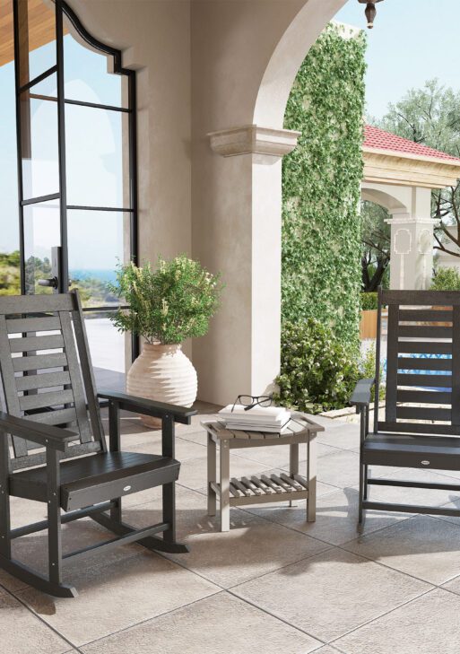 2 Pieces Outdoor Rocking Chairs, HDPE Patio Rockers with 28" High Back, Wide Armrests for Porch Backyard, Dark Gray