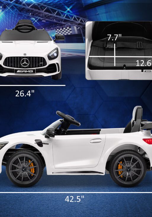 Mercedes-Benz AMG GTR Licensed 12V Battery Powered Kids Electric Car w/ Remote Control & Soft Start, White