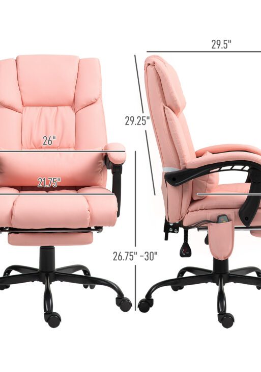 Massage Office Chair with 6 Vibrating Points, High Back Reclining Office Chair with Footrest and Remote, Pink