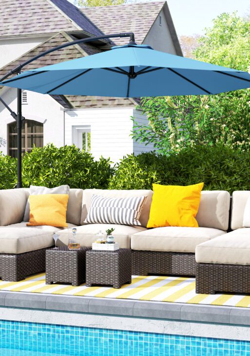 10' Cantilever Tilt Offset Patio Umbrella w/ UV & Water Safe Material & Cross Base (Weight Not Included), Blue