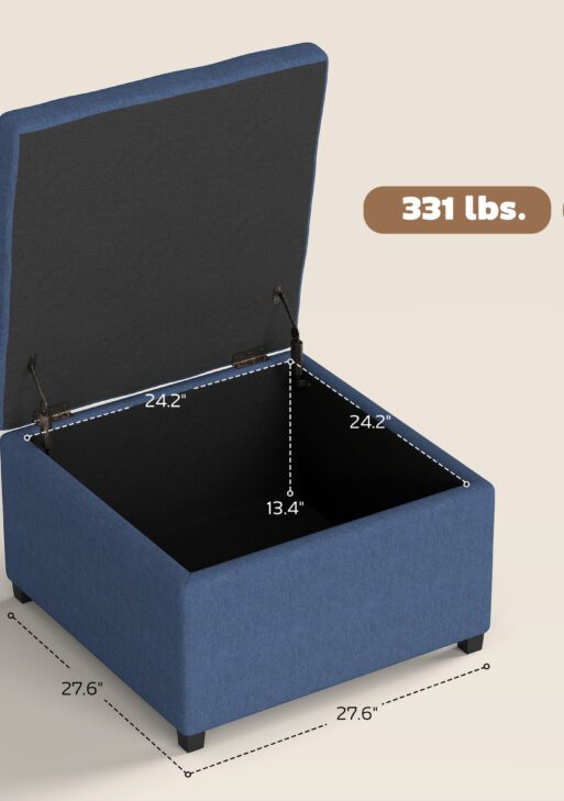 Round Storage Ottoman Bench, Button Tufted Ottoman with Flip Top for Living Room, Entryway and Bedroom, Blue