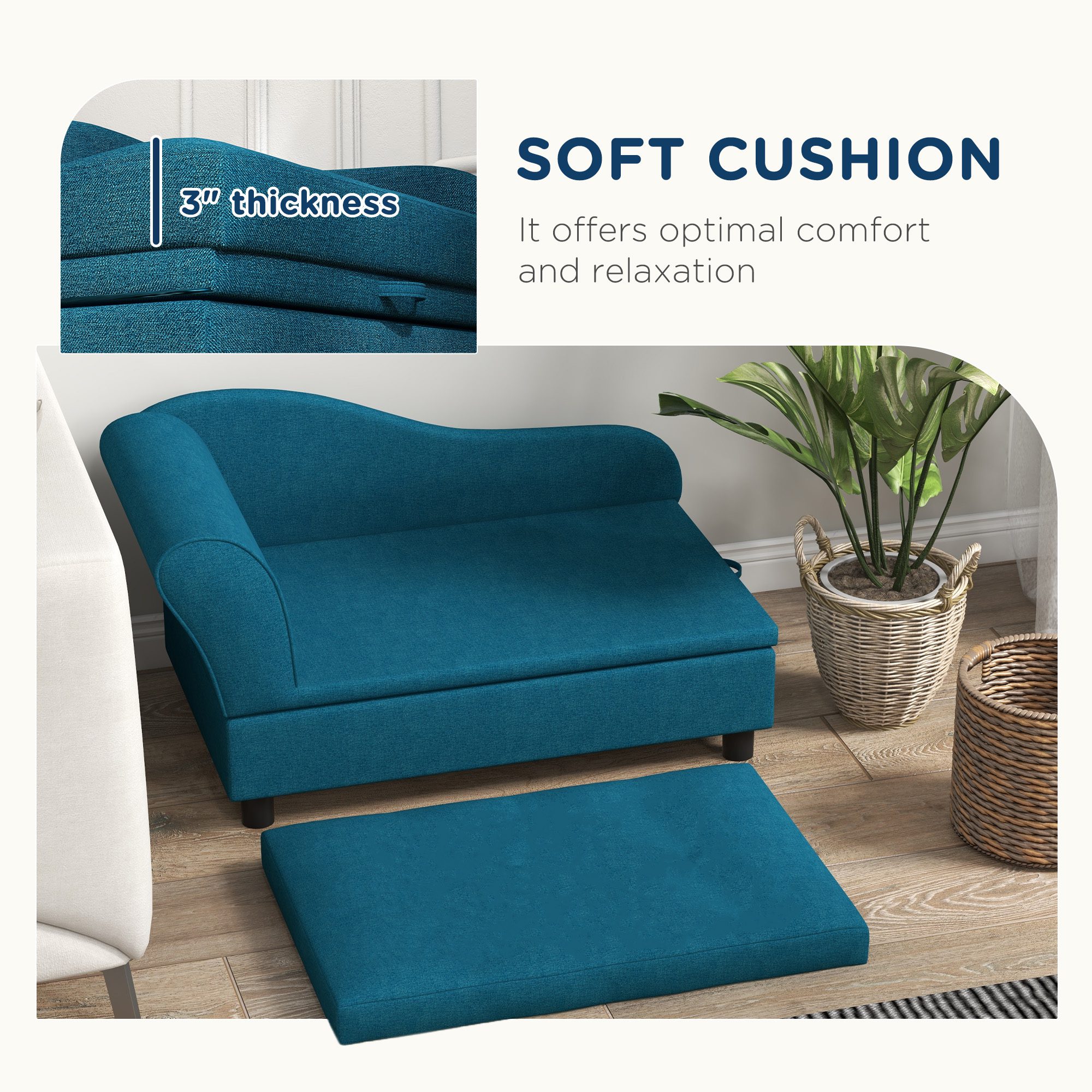 Pet Sofa Dog Sofa for Small Dogs with Storage, Dark Blue - Image 4