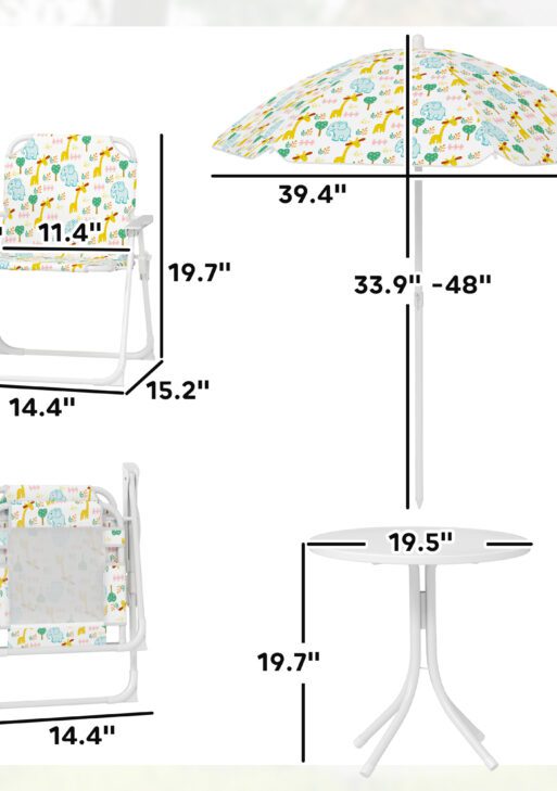 Kids Picnic Table and Chair Set, Outdoor Activity Table with Foldable Chairs, Removable Umbrella for Backyard, White