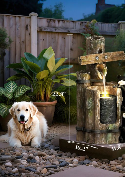22.8" Water Fountain, 3-Tier Resin Bears on Log Outdoor Waterfall Fountain with LED Lights, Pump