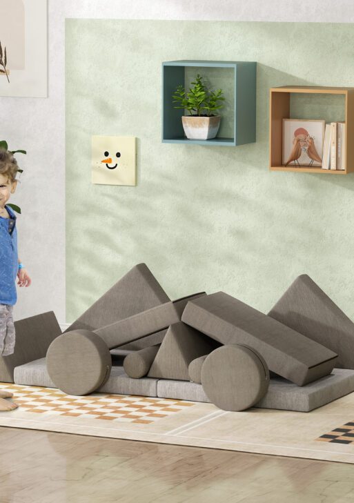 12 Pieces Kids Foam Climbing Blocks with Washable Cover for Toddlers, Khaki