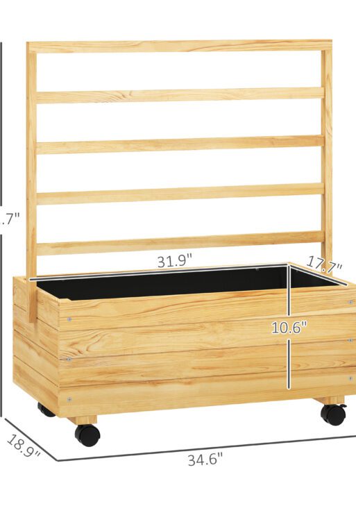 Raised Garden Bed with Trellis and Wheels, Outdoor Planter Wooden Elevated Garden Bed for Garden, Patio, Natural