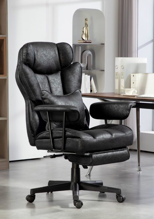 396lbs. Big and Tall Office Chair, Executive Office Chair with Footrest, Lumbar Support, and Reclining Function, Black