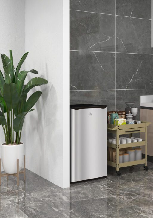 3.2 Cu.Ft Mini Fridge with Freezer, Single Door Compact Refrigerator with Adjustable Thermostat, Shelf and Reversible Door for Bedroom, Dorm, Home Office, Energy Efficient, Silver