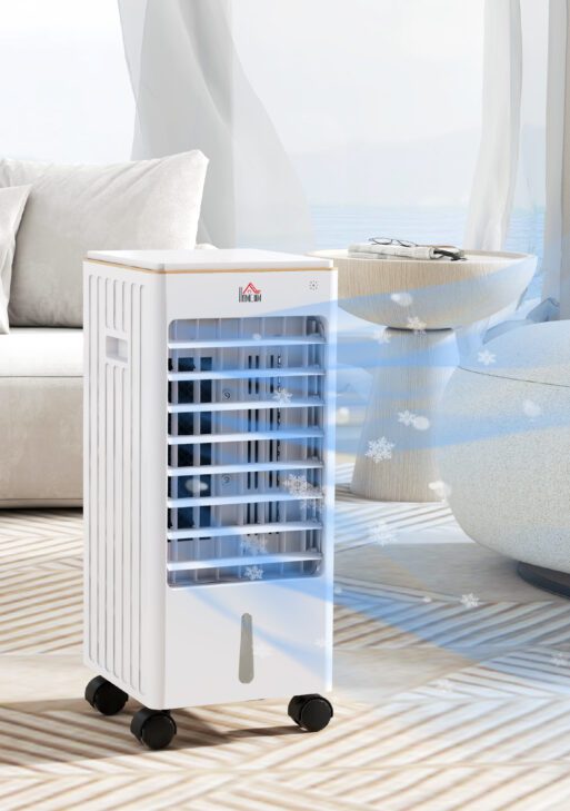 Room Air Cooler with Ice Packs, Ice Cooling Fan Water Conditioner Humidifier Unit with Remote, Timer, Wheels