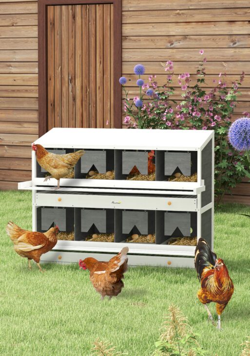Chicken Nesting Box, 8 Compartment Wood Laying Boxes for Chicken Coop with Egg Collection Trays Perches for 16-32 Hens