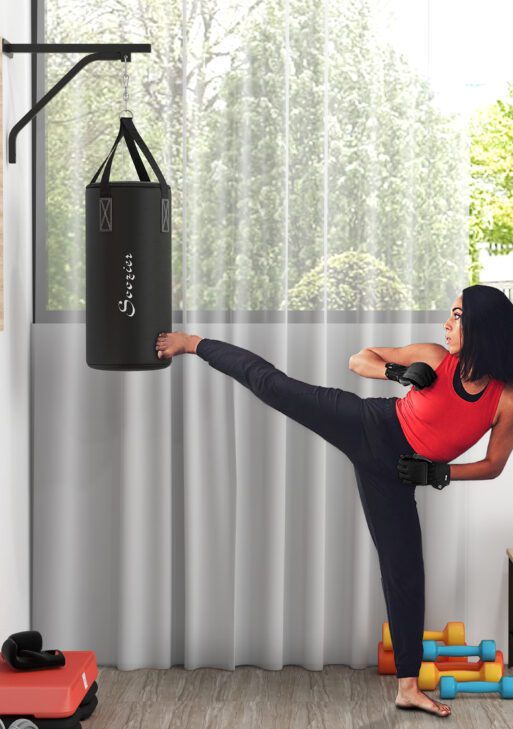 Heavy Bag Wall Mount Set, Unfilled Punching Bag Hanger with Boxing Gloves for Muay Thai and MMA Training