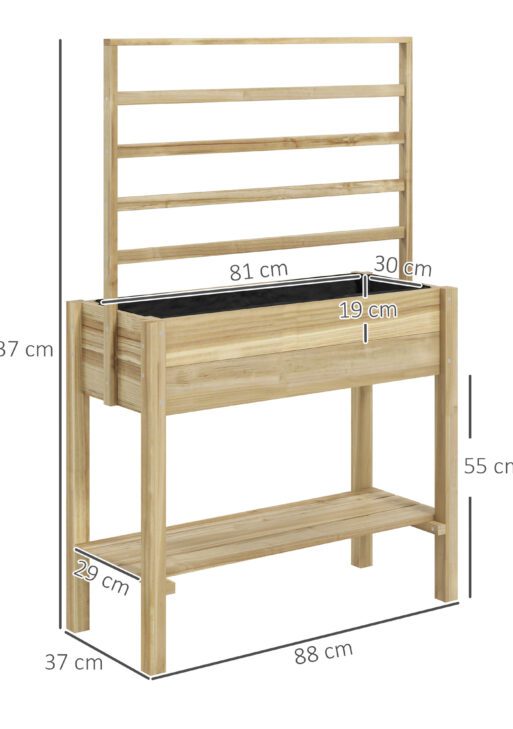 Wooden Raised Garden Bed with Trellis, Outdoor Planter Box with Storage Shelf for Vegetables, Flowers, Herbs