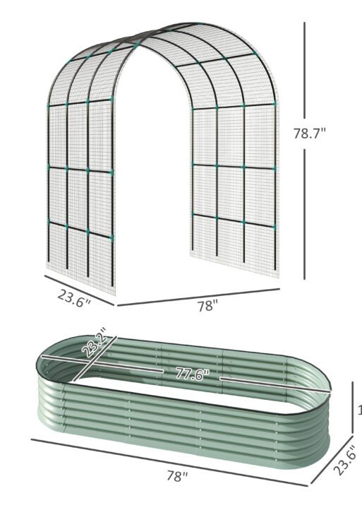 Raised Garden Beds Set with Arch Trellis, Climbing Net, Galvanized Planter Box for Climbing Vegetables Flowers Herbs