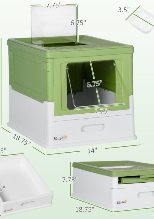 Fully Enclosed Cat Litter Box with Front Entry, Top Exit, Yellowish Green