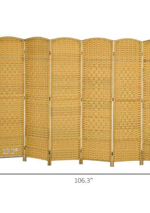 Folding Room Divider Screen 6 Panel 6' Tall Privacy Screen Freestanding Wood Partition for Home Office, Nature Wood
