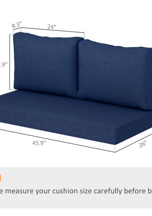 2 Seat Patio Furniture Cushions, 46x26x5 in, Thick Outdoor Loveseat Cushion Set with Removable Cover, Fade-Resistant Replacement Cushions for Outdoor Furniture, Couch, Bench, Swing, Navy Blue